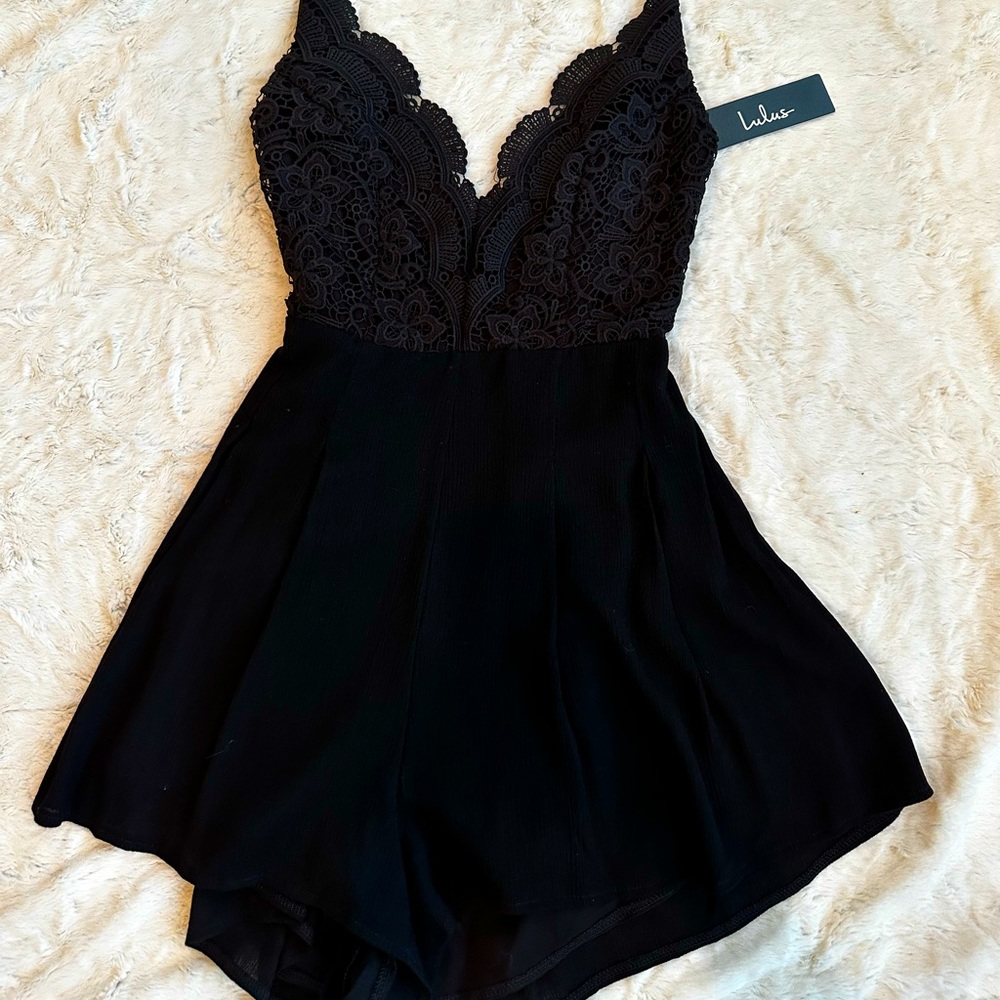 Star Spangled Black Backless Lace Romper